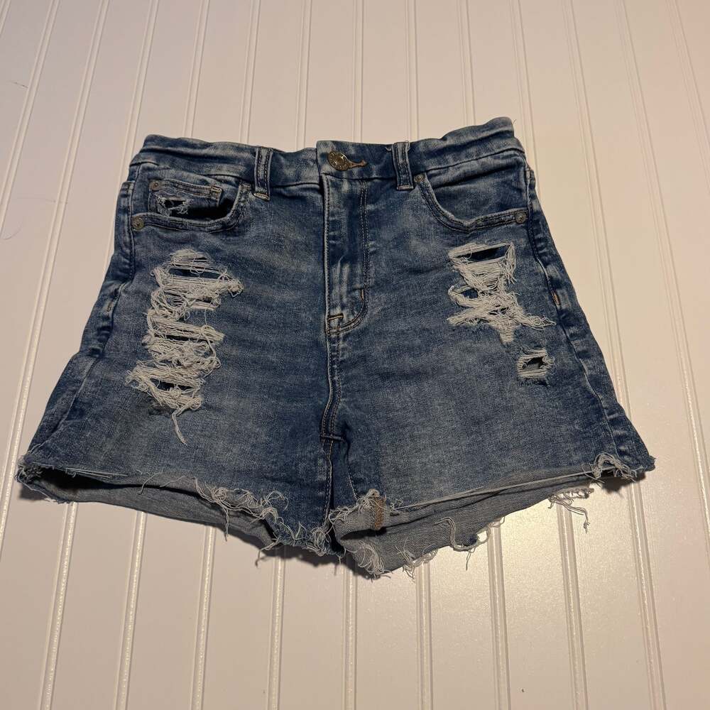 American Eagle Curvy Hi-Rise Shortie Next Level Stretch Distressed Denim Shorts